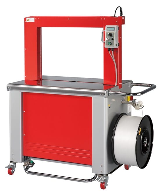 red and silver general purpose strapping machine