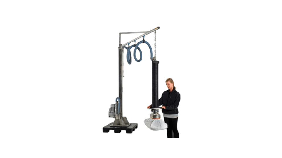 employee using an ergonomic lifting device