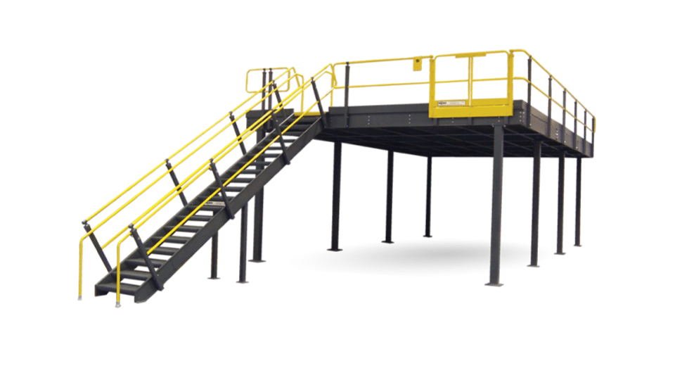 3d model of stairs up to a steel platform