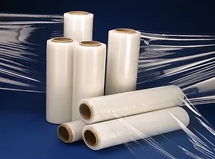 several rolls of clear stretch film